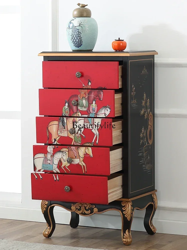 

LXRed Chest of Drawers Living Room Entrance Storage Vintage Painted Storage Chest of DrawerSSS