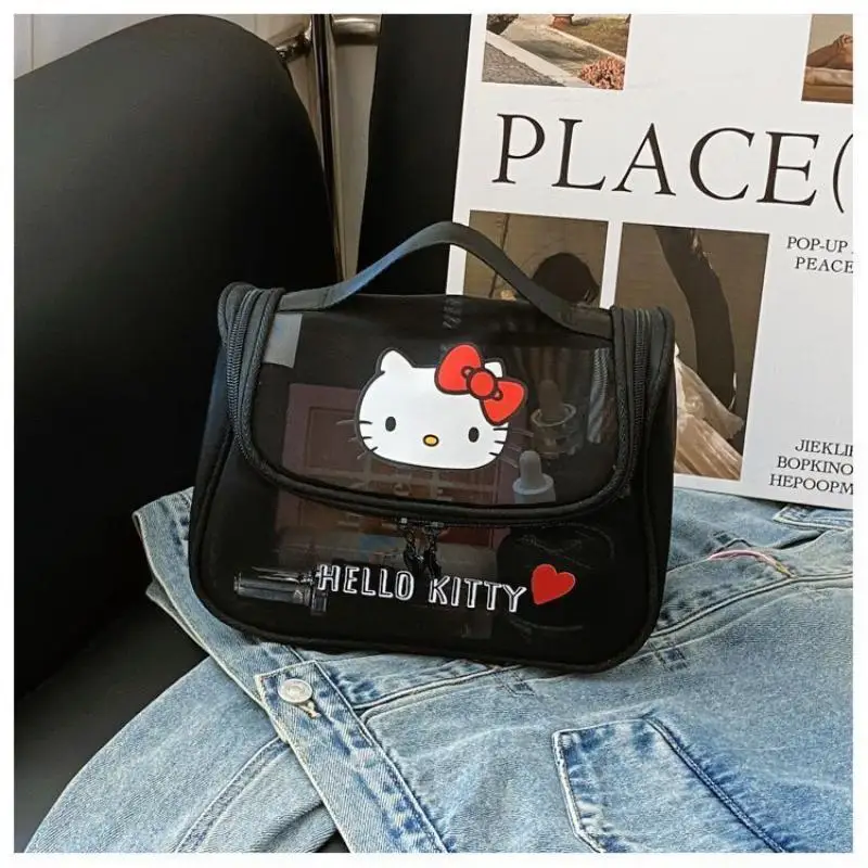 Sanrio Cute Mesh Cinnamoroll Handheld Makeup Bag Large Capacity Breathable Travel Toilet Cosmetics Storage Bag Fashion Portable
