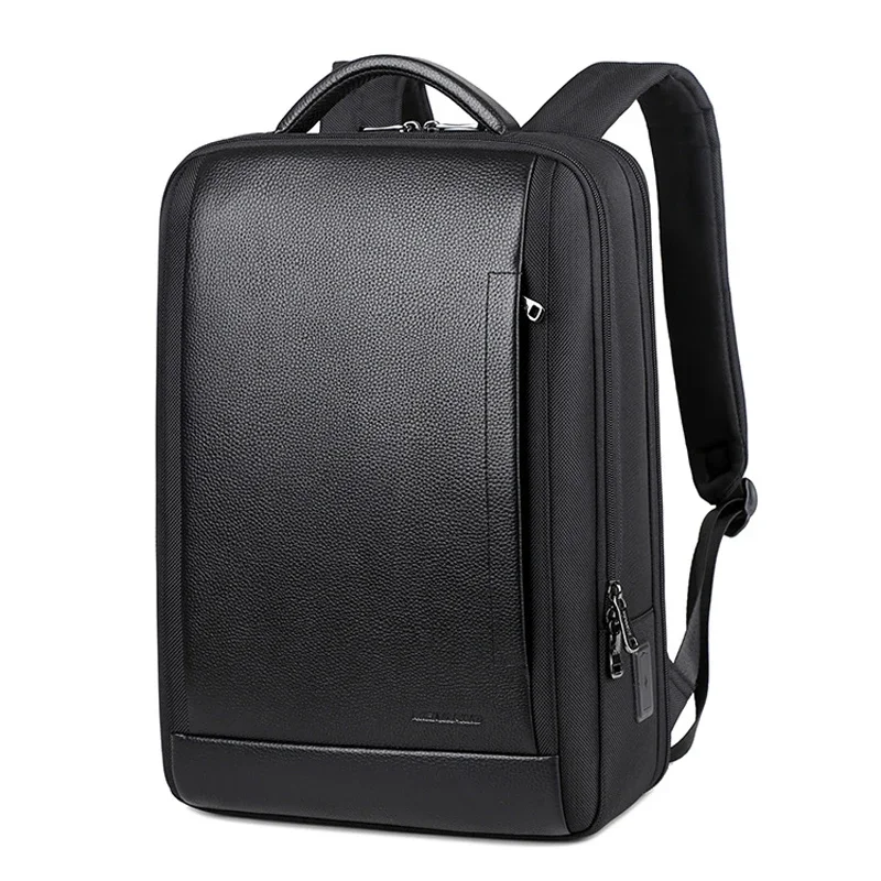 New Brand Genuine Leather with Oxford Men Backpacks Fashion Real Natural Leather Student Backpack Boy Luxury Computer Laptop Bag