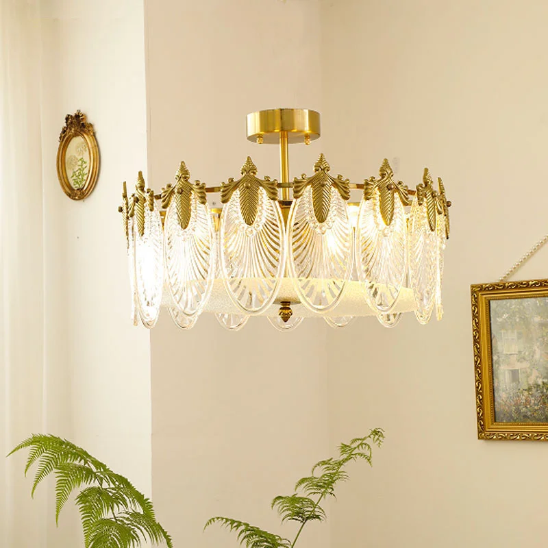 Oval Leaf Peacock Glass LED Ceiling Lamp Frech Retro Luxury Chandelier Bedroom Study Restaurant Living Room Hotel Home Lighting