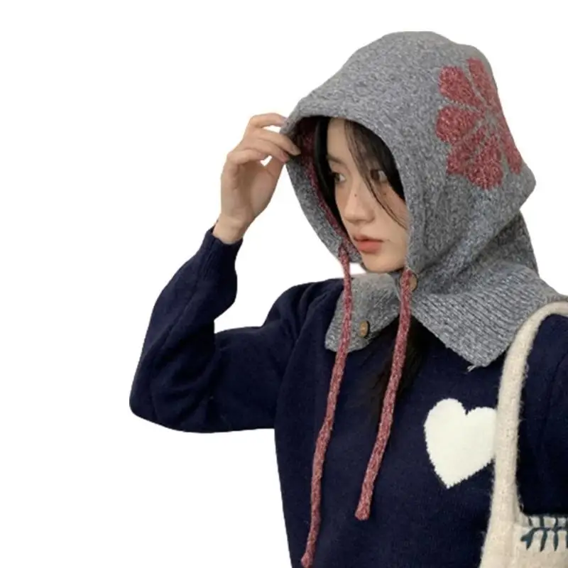 Y5jd Универсальная шляпа с капюшоном плюшевая шляпа балаклава вязание цветочное сохранение тепло
