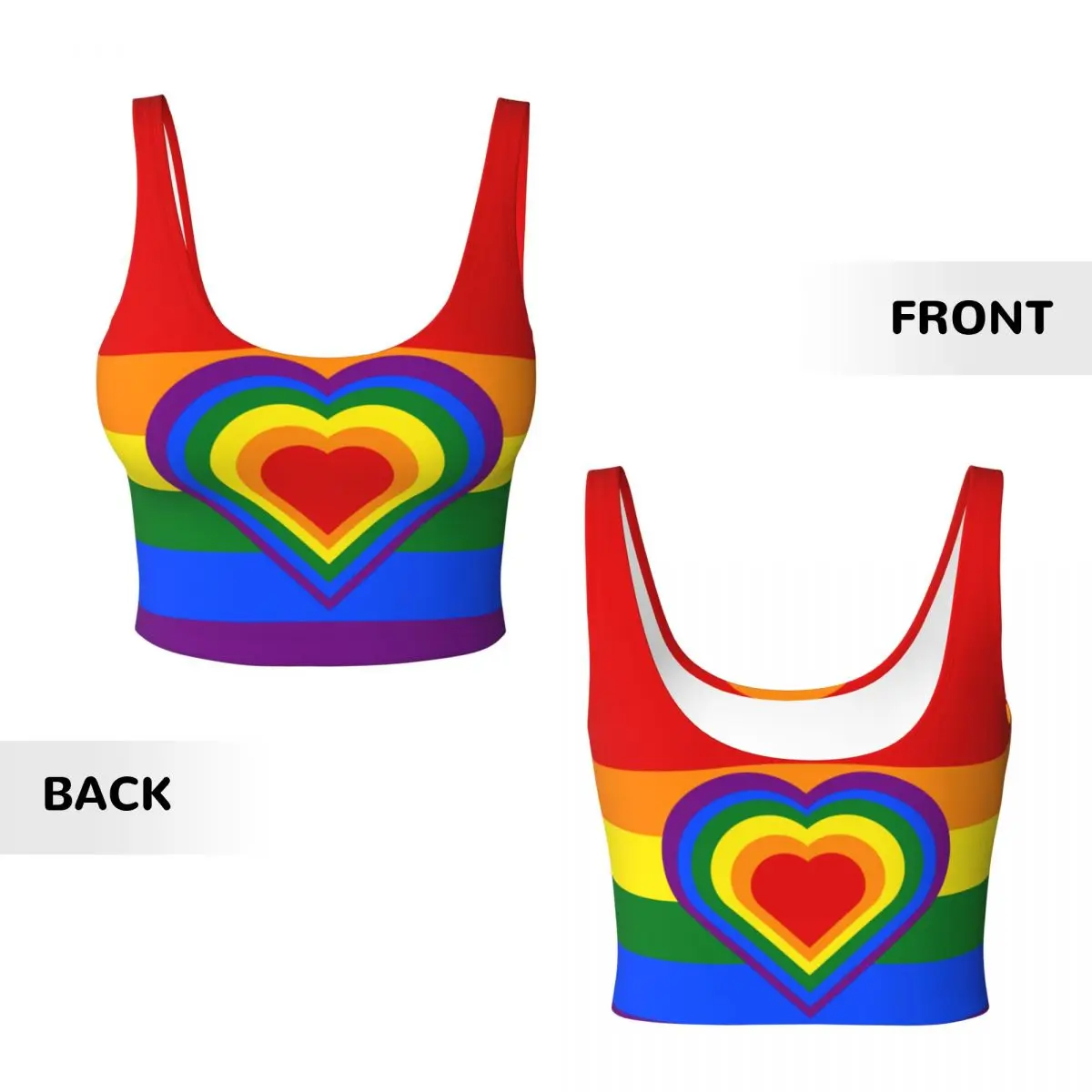 Bandera del arco iris con corazones Tops básicos mujeres Samba Sexy cuello en V Yoga Fitness deportes Tops