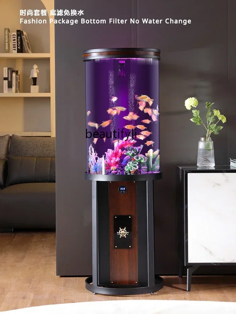 Cylindrical Fish Tank Living Room Small Change Water Fish Tank Acrylic Ecological Bottom Filter Fish Tank Aquarium