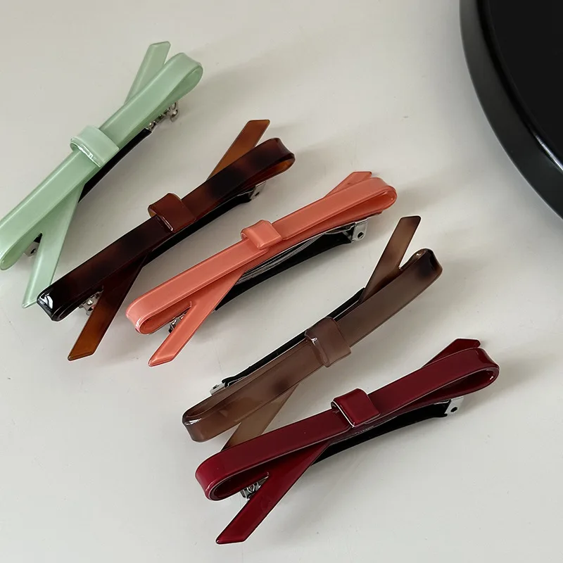 New Korean Fashion 7CM Geometric Bow Pure Color Hairpin Edge Clip Elegant Acetic Acid Duckbill Hair Accessories For Woman Girls