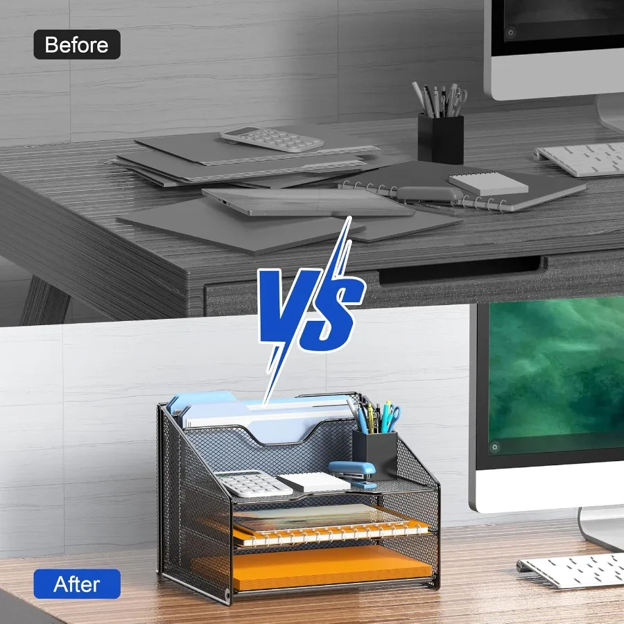 عبوتان من منظم الملفات الشبكي المكتبي مع 3 صواني ورقية وقسمين عموديين مستقيمين لإدارة المستندات الفعالة في المكتب #5