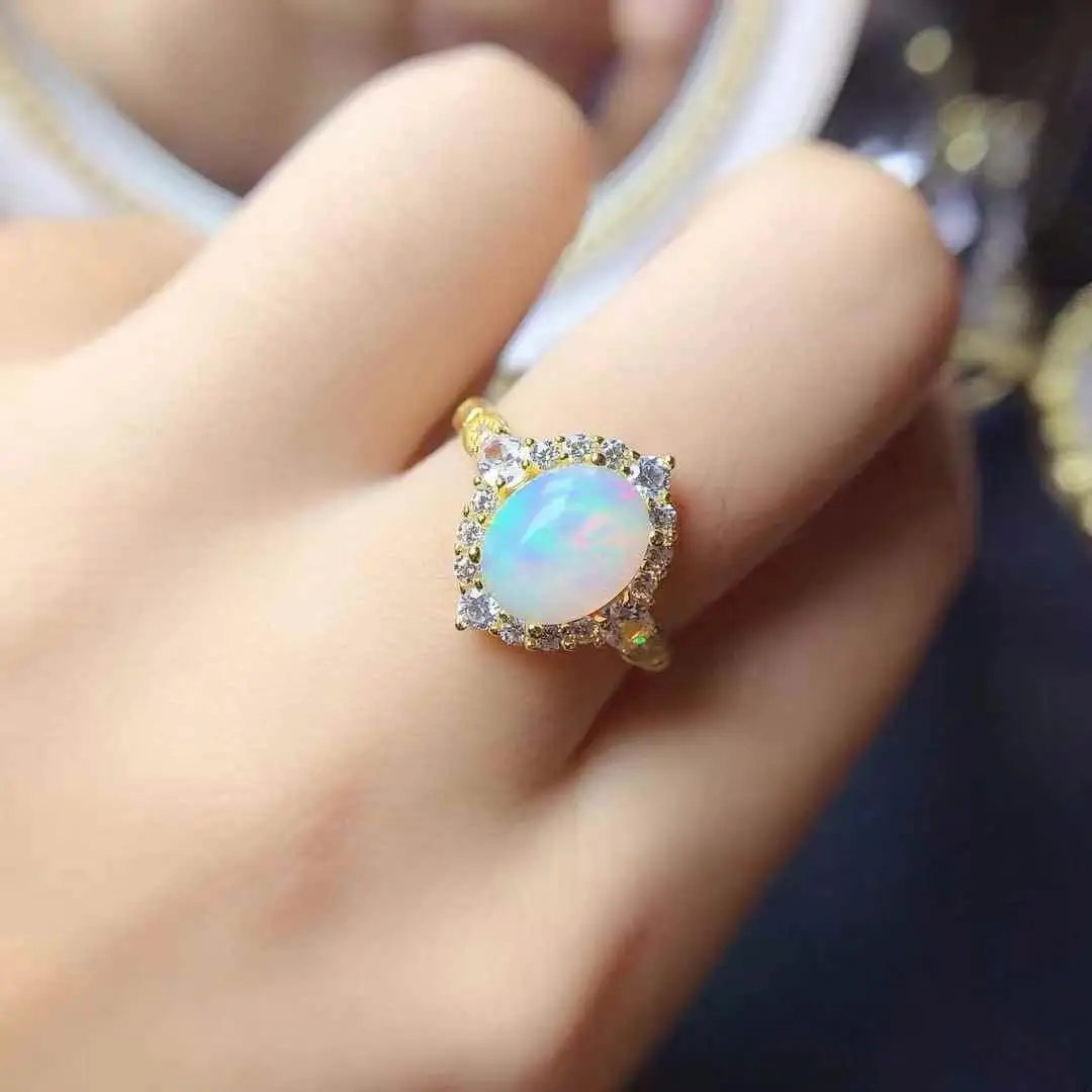 

Hot Sale Natural Real Opal Ring 925 Sterling Silver Delicate Women Wedding ring Fine Jewelry