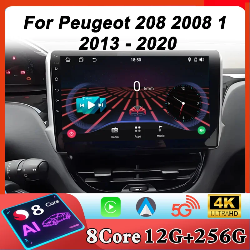 Radio para Auto Android 16 2din para Peugeot 208 2008 1 2013-2020, Navegación GPS, Sistema Inteligente para Auto, Android Auto Inalámbrico, Carplay, 8 Núcleos
