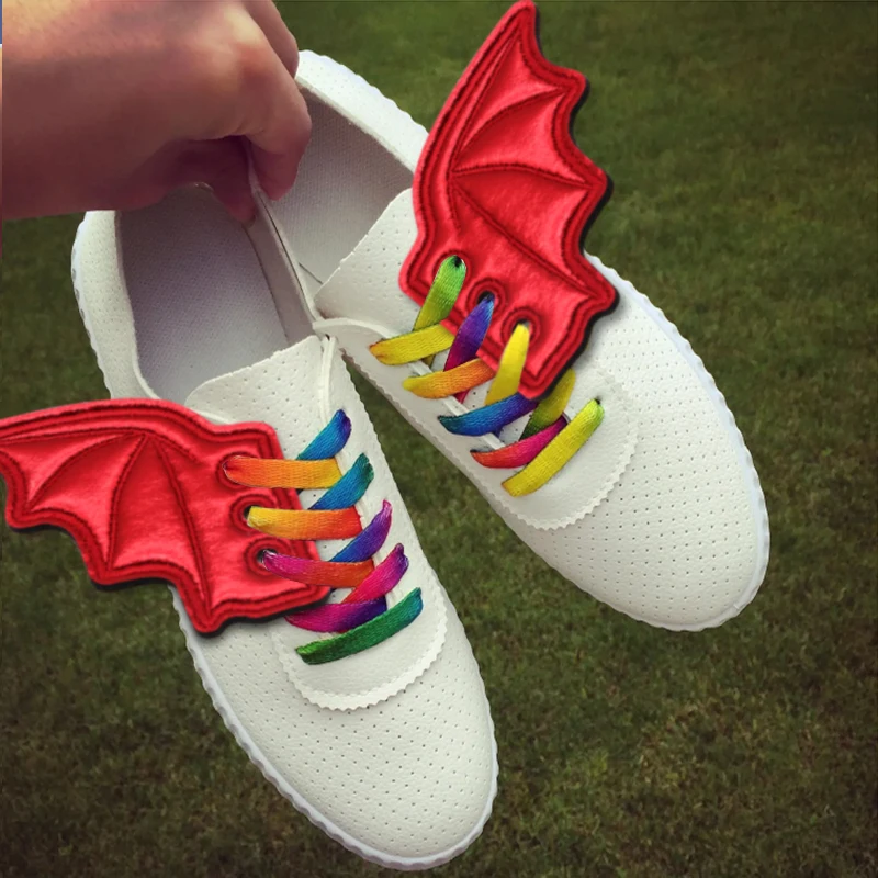1 Pair Colored Bat Shoe Wings Embroidery DIY Charm Decorations For Sneaker Clothing Shoelaces Punk Halloween Gift Accessory