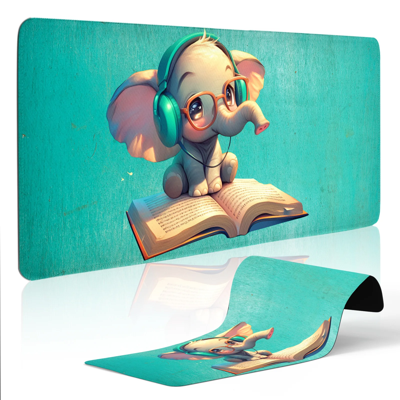 

Elephant wearing glasses is sitting on a storybook mousepad is rubber anti-slip and washable suitable for gamers and families