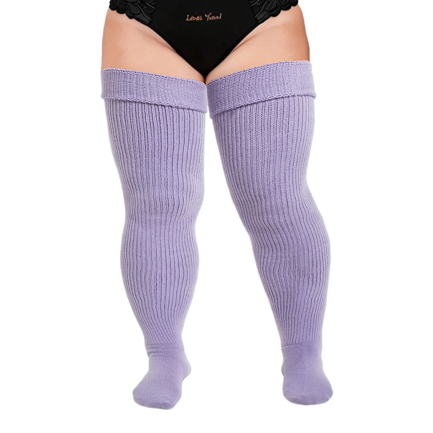 Damen-Kollektion: Farbige, dicke, oberschenkelhohe Socken in Übergröße für große Mädchen – Beinwärmer aus Acrylgarn, dehnbar, einfarbig, lange Strümpfe – Detail 2