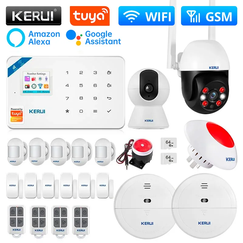 KERUI W181 Alarm System for Home Support Alexa WIFI GSM Alarm Tuya Smart Motion Sensor Detector Door Sensor Wired Siren