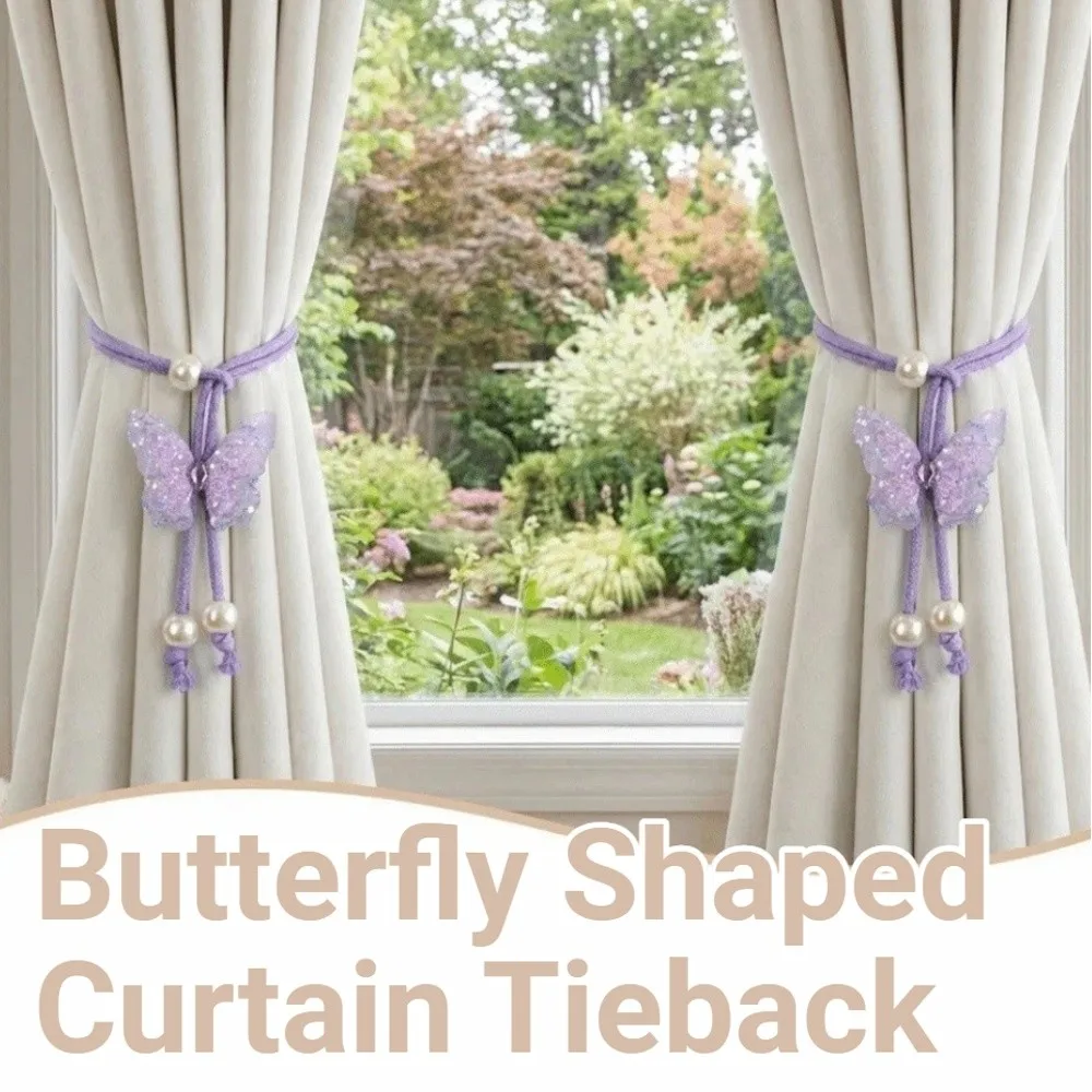 Sequin Butterfly Shaped Curtain Tieback Adjustable Handmade Curtain Holders Artificial Pearl Simple Creative Curtain Straps