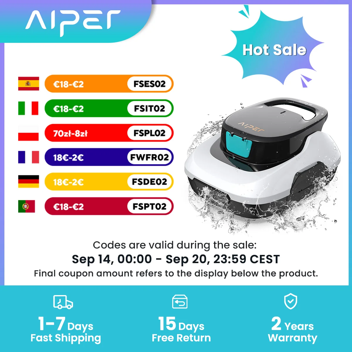2026 NEUER Aiper Scuba SE Kabelloser Poolreinigungsroboter mit 90 Minuten Laufzeit, geeignet für oberirdische Pools, leicht und tragbar mit zwei Reinigungsmodi, 1665 GPH starke Saugkraft