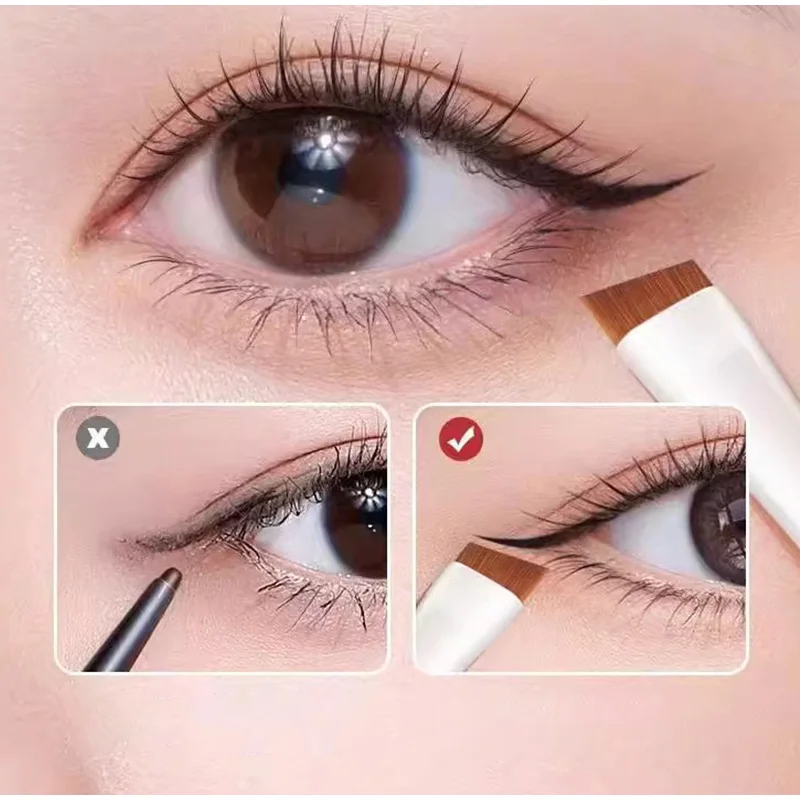 Pennello per eyeliner a lama Pennello per sopracciglia piatto ultra sottile ad angolo fine sotto i pennelli per trucco degli occhi Pennello per dettagli precisi Bianco