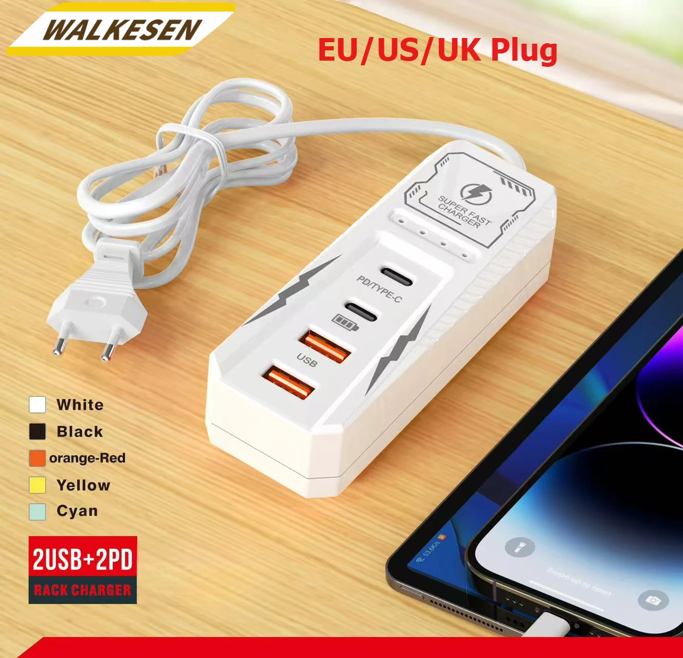4 Ports USB Type C Charger Fast Charging Wall Charger Phone Adapter For iPhone 16 15 Pro Max Xiaomi Samsung Huawei Power Socket