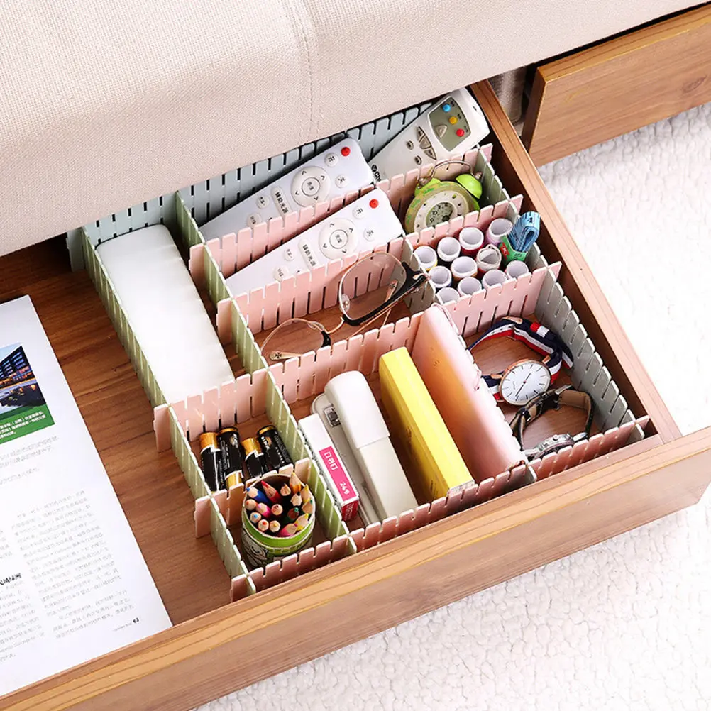 4Pcs Adjustable Drawer Divider Plastic DIY Grid Organizer for Hosiery Necktie Belt Scarf Underwear Makeup Storage 25x7cm