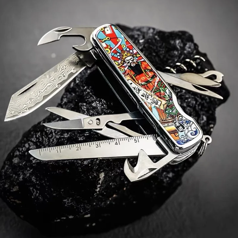 10 in1 Damascus Multitool Folding knife Camping supplies EDC Survival Tactical Hunting Outdoor Hiking Self-defense Nature hike