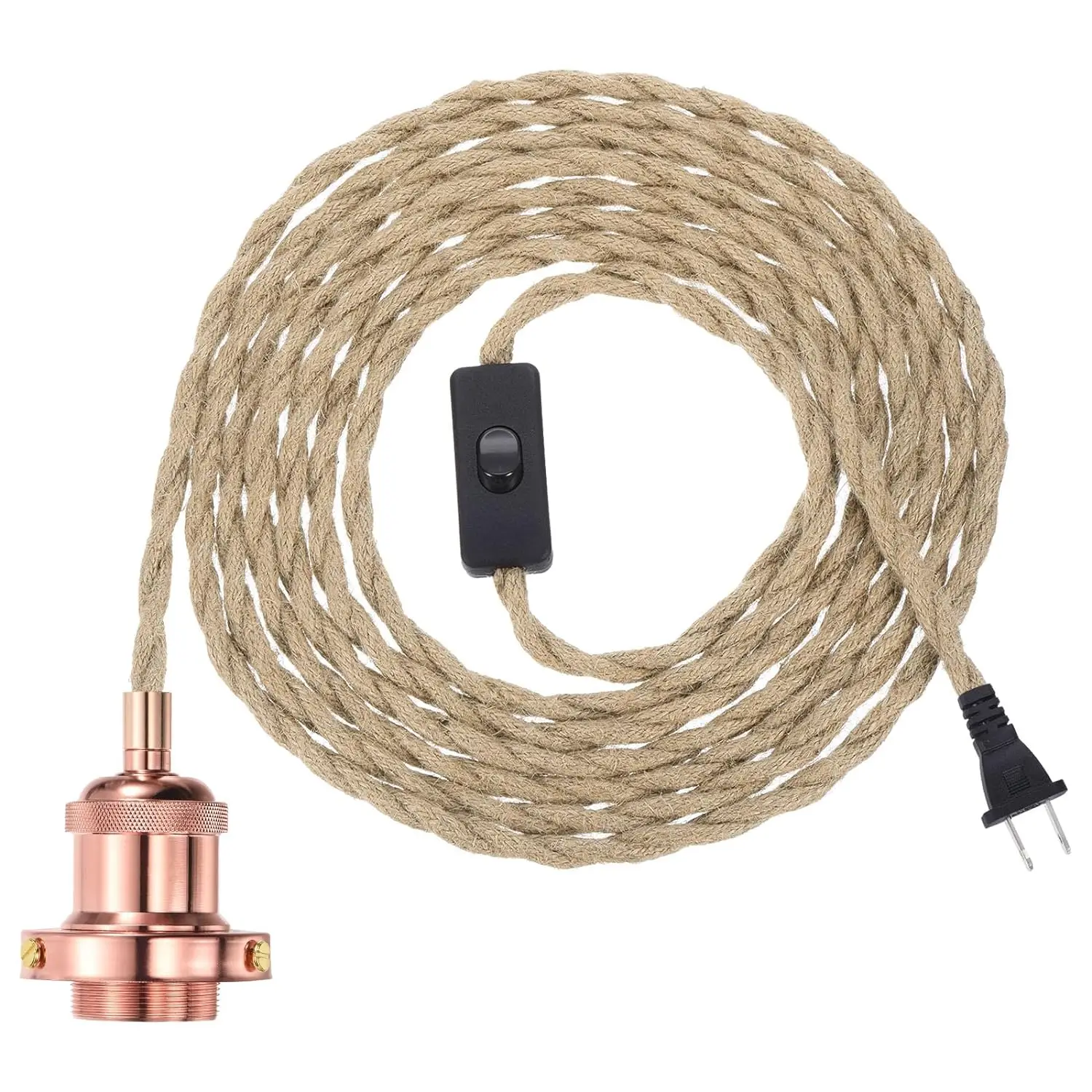 

15.4Ft Pendant Light Cord Kit,E26 Socket Hang Light with Switch Industrial Vintage Twisted Rope for Farmhouse Lamp Fixture,Black