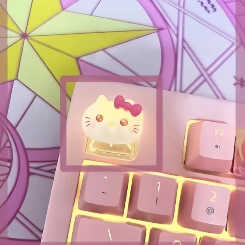 Sanrio cartoon anime translúcido hellokitty littletwinstars melodia pompompurin menina bonito teclado mecânico keycap presente kawaii