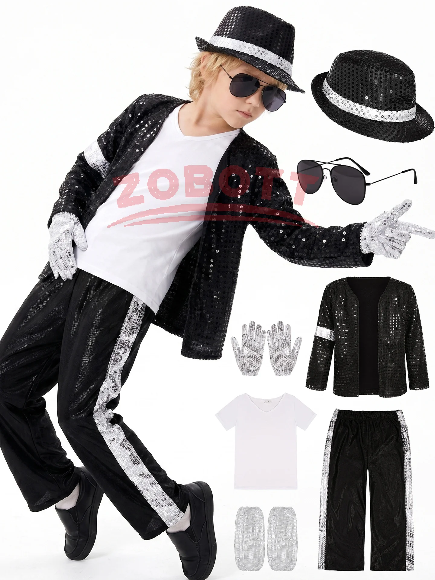 Disfraz de Michael Jackson Billie Jean, Traje Negro para Cosplay, Baile, Discoteca, Halloween, Disfraz de Rey del Pop de los 80, Pantalones y Top