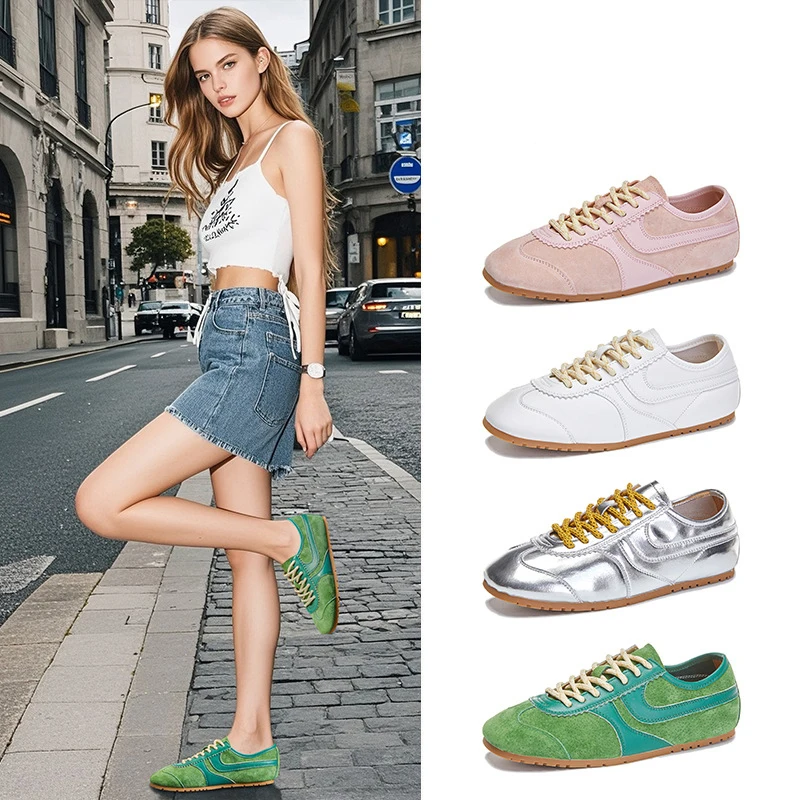 

Genuine Leather New Women Flat Sneakers 2025 Retro Casual Oxford Walking Shoes Lightweight Outdoor Sport German Training Shoes