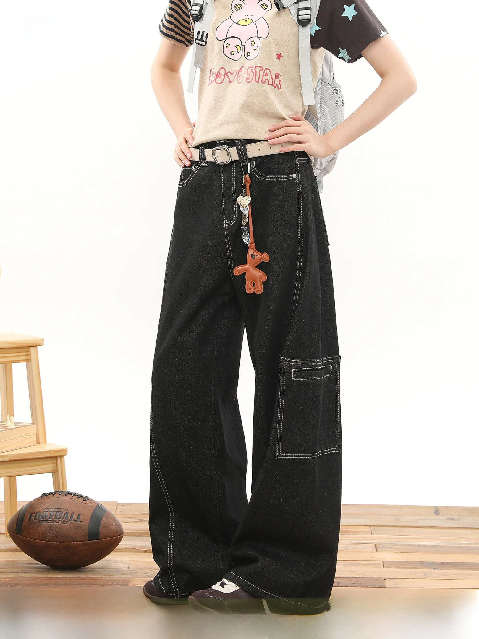 

Джинсы Beetle Town American Denim Original Color Workwear, женские повседневные свободные брюки с широкими штанинами и высокой талией