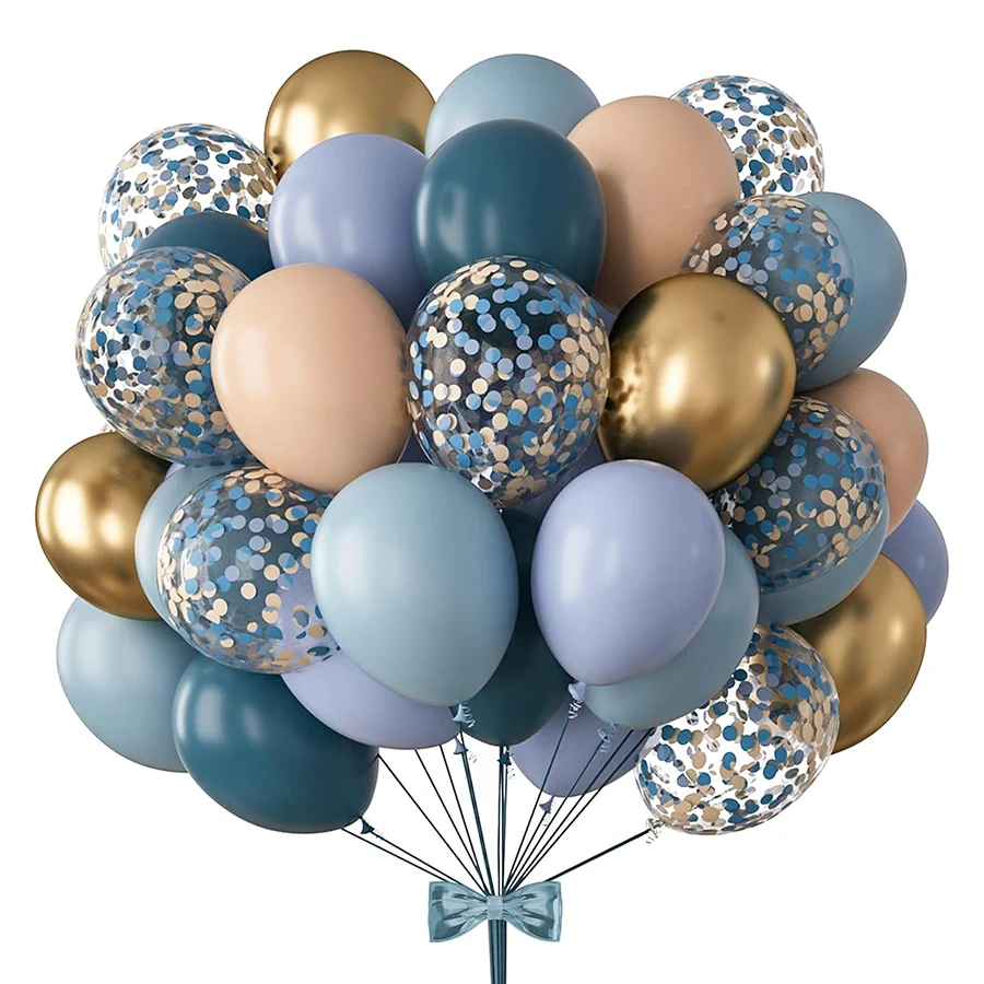 40pcs 12inch Confetti Retro Blue Gold Latex Balloons Set Baby Shower Baptism Wedding Engagement Happy Birthday Party Ballon Bleu