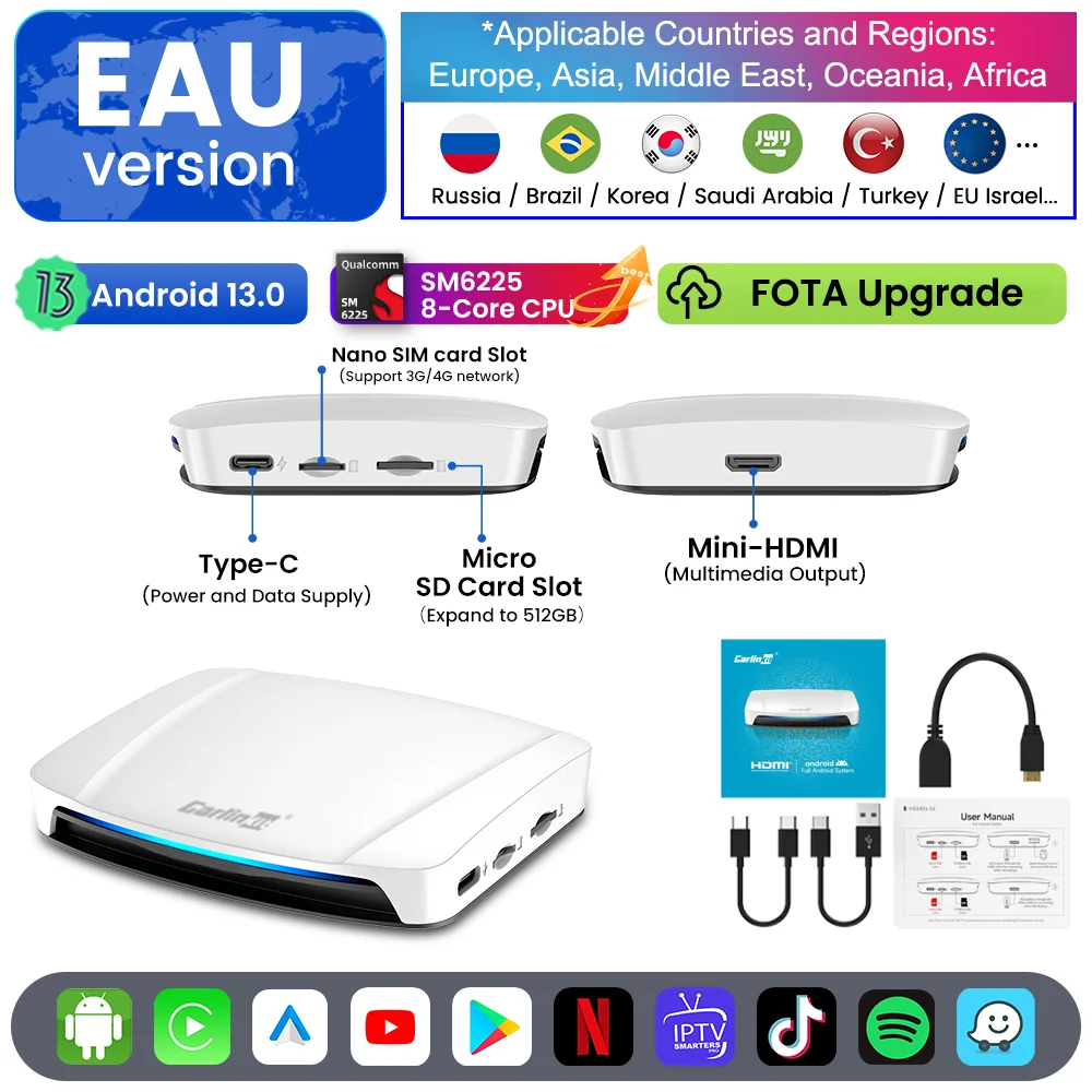 Carlinkit TBOX-UHD Android 13.0 CarPlay Auto Wireless HDMI