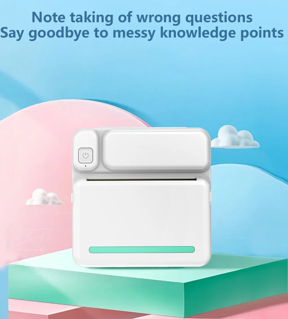 Mini Portable Thermal Printer Wireless Inkless Pocket Size with USB Cable HD Bluetooth Label Photo Printer Gift for Office Home