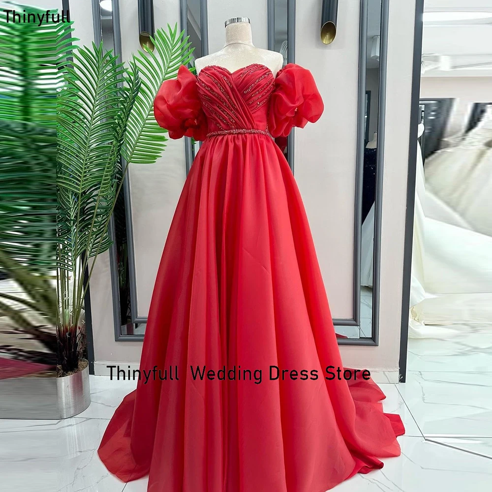 

Thinyfull Elegant A-line Prom Dress Off Shoulder Sweetheart Short Sleeves Evening Party Gown 2023 Shiny Long Formal Event Dress