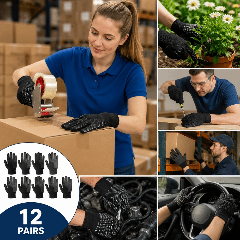 12pairs Anti Slip Protective Gloves Heavy Duty Full Finger Safety Work Gloves Heat Resistant Mittens Outdoor Cycling Gloves
