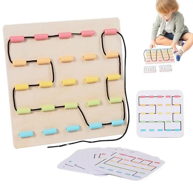 Kids Travel Toys Unique Colorful Wood Lacing Board Toy Early Learning Rope Threading Travel Toy Stringing Enlightenment Lacing