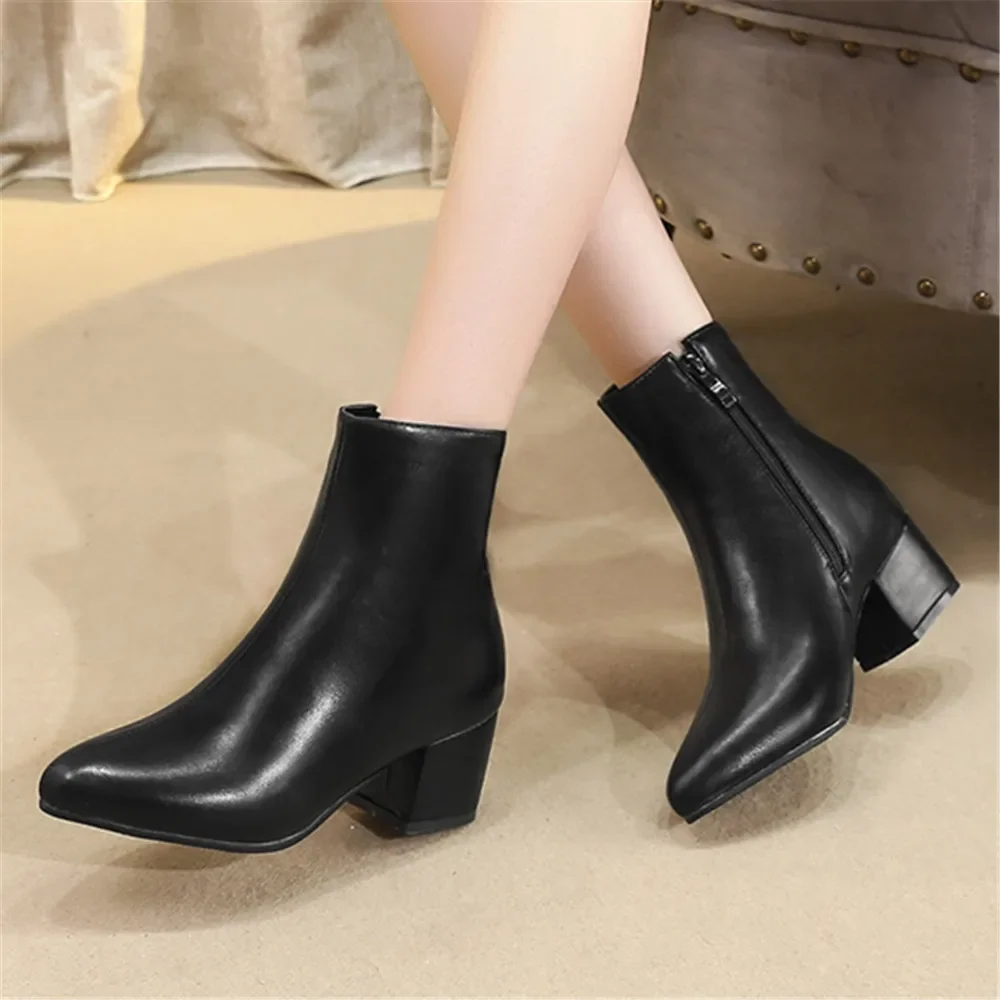 2025 New Ankle Boots Women Pointed Toe Chunky High Heels Sliver Gold Black Mirror Metallic Ladies Pumps Female Sexy Botas Mujer