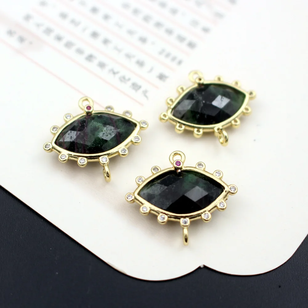 10pcs Faceted Marquise Shape Natural Rose Quartz Blue Amazonite Stone CZ Charms Double Hole Connectors Pendant DIY Crafts view 5