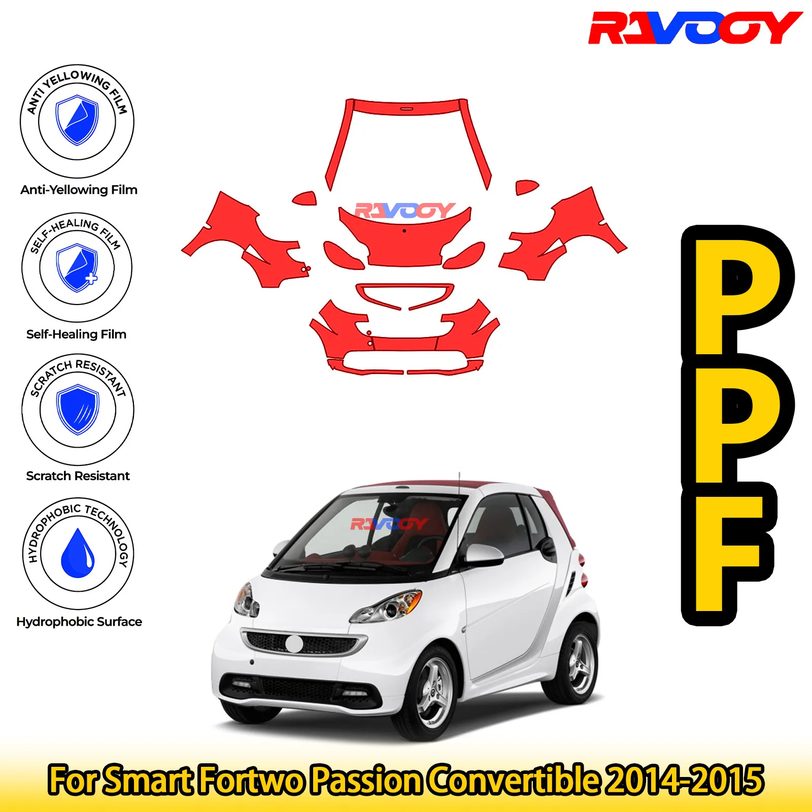 

For Smart Fortwo Passion Convertible 2014-2015 Glossy Matte Black Precut front PPF Kit Paint Protection Film