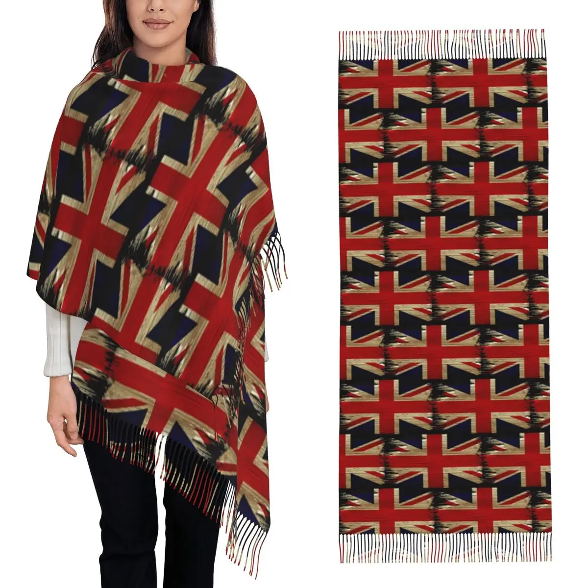 

Vintage Union Jack Scarf Tassel Scarves Women Soft Warm Shawls and Wraps Large Fall Winter Shawl Wrap