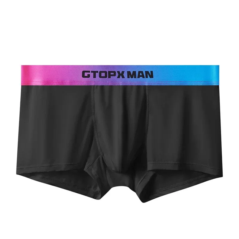 

Men's Boxy Underwear Gradient Seamless Ice Silk Thin Cool Feel Quick Dry Boxer Shorts Youth Mid Waist U Convex Pouch Underpants