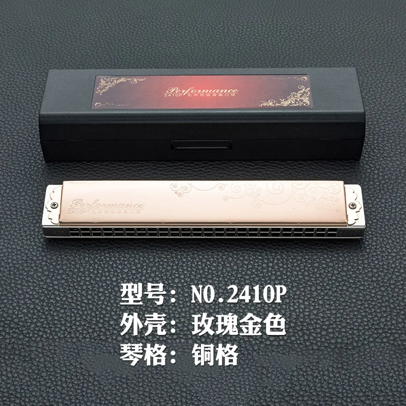24 Holes Tremolo Harmonica, ABCDEFG# Key, All Metal Copper Body, Professional Performance Instrument, Music Reeds