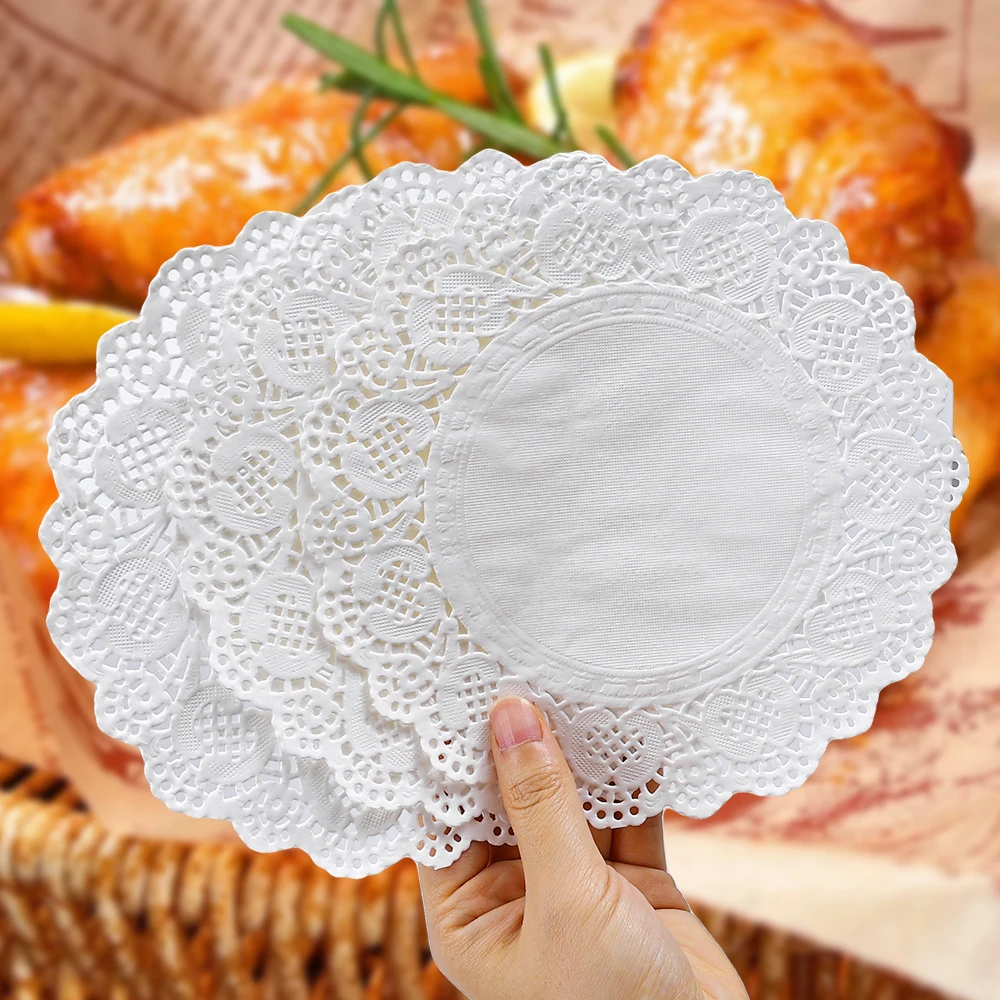 Bakeware for Plates Paper Doilies White Round Shape Lace Cake Mat Coaster Placemat Design Birthday Wedding Gift Table Oilpaper