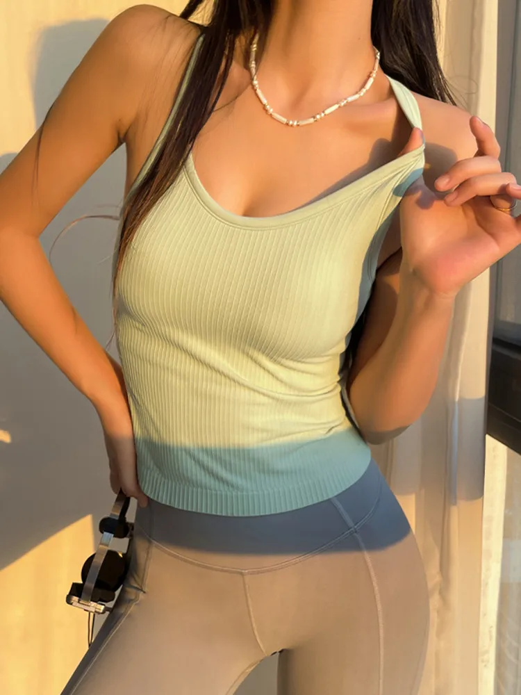 

Women's Sports Tank Top with Chest Pad Summer 2025 New Svel Fitn Yoga Clothes round Ne Pure Color Commute Sle