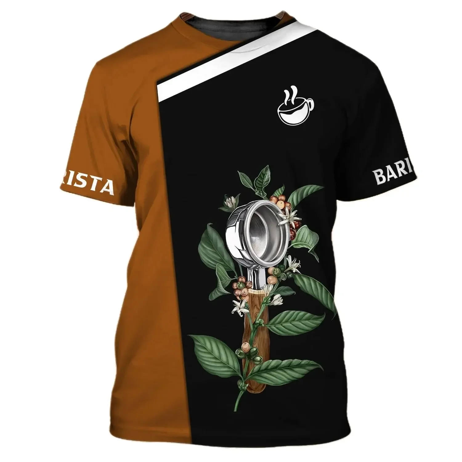Uniforme de Barista con estampado 3D para hombre y mujer, camiseta de manga corta con cuello redondo, gran tamaño, moda de verano