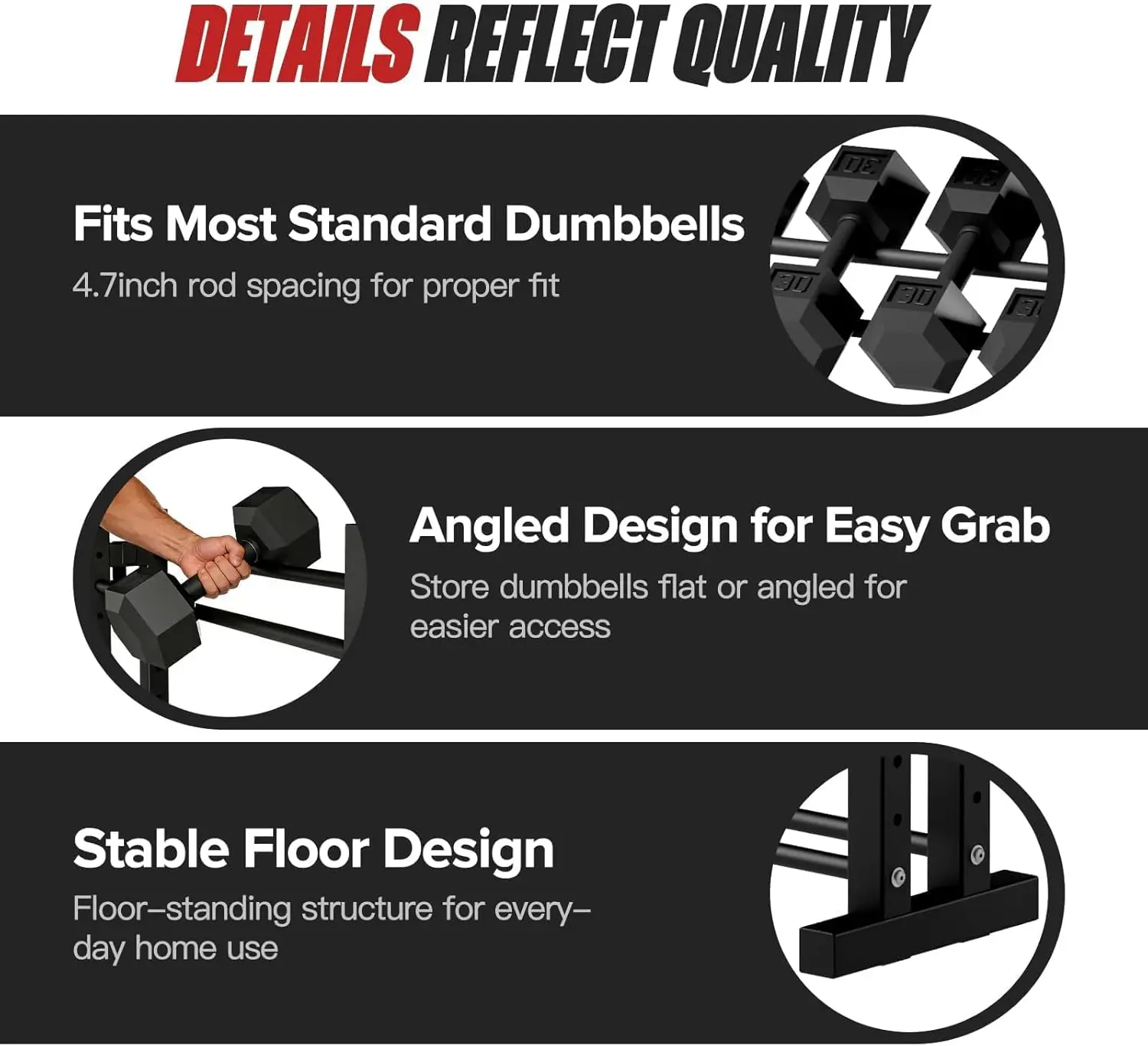 Home Gym Use, Steel Material, Silver Color, Adjustable Height, 1000LB Capacity 3-Tier Dumbbell Rack for Compact Storage - view 6