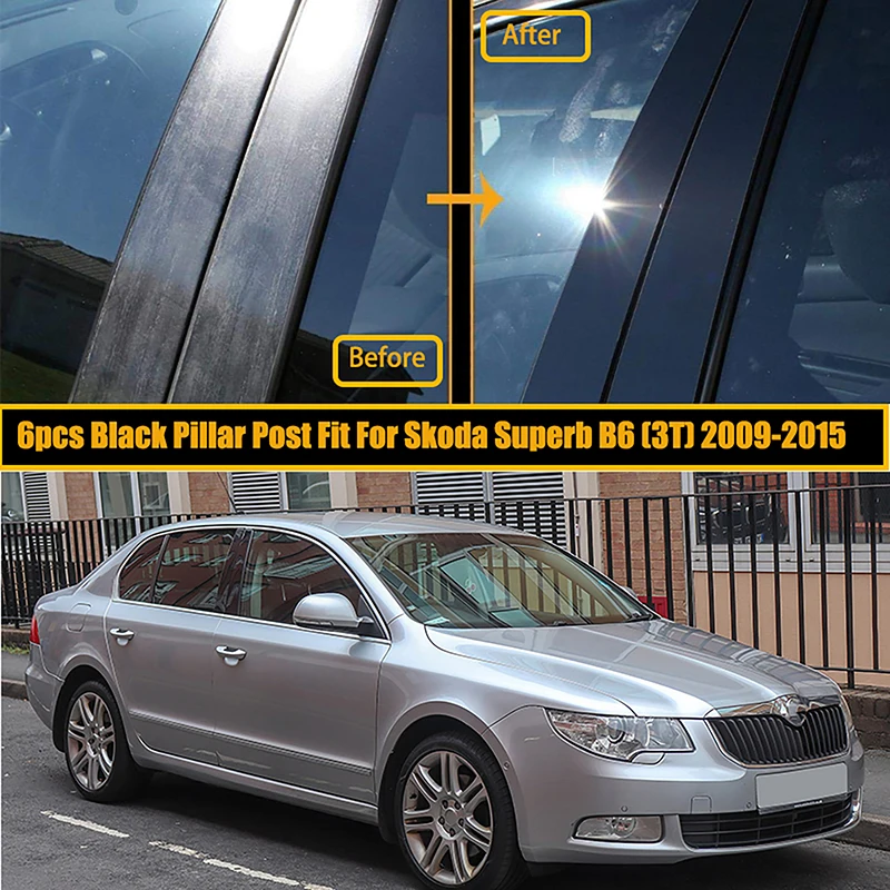 Fit For Skoda Superb 2009-2015 Gloss Paino Black Pillar Posts Door Side Window Trim Cover  Car Accessories Exterior Parts