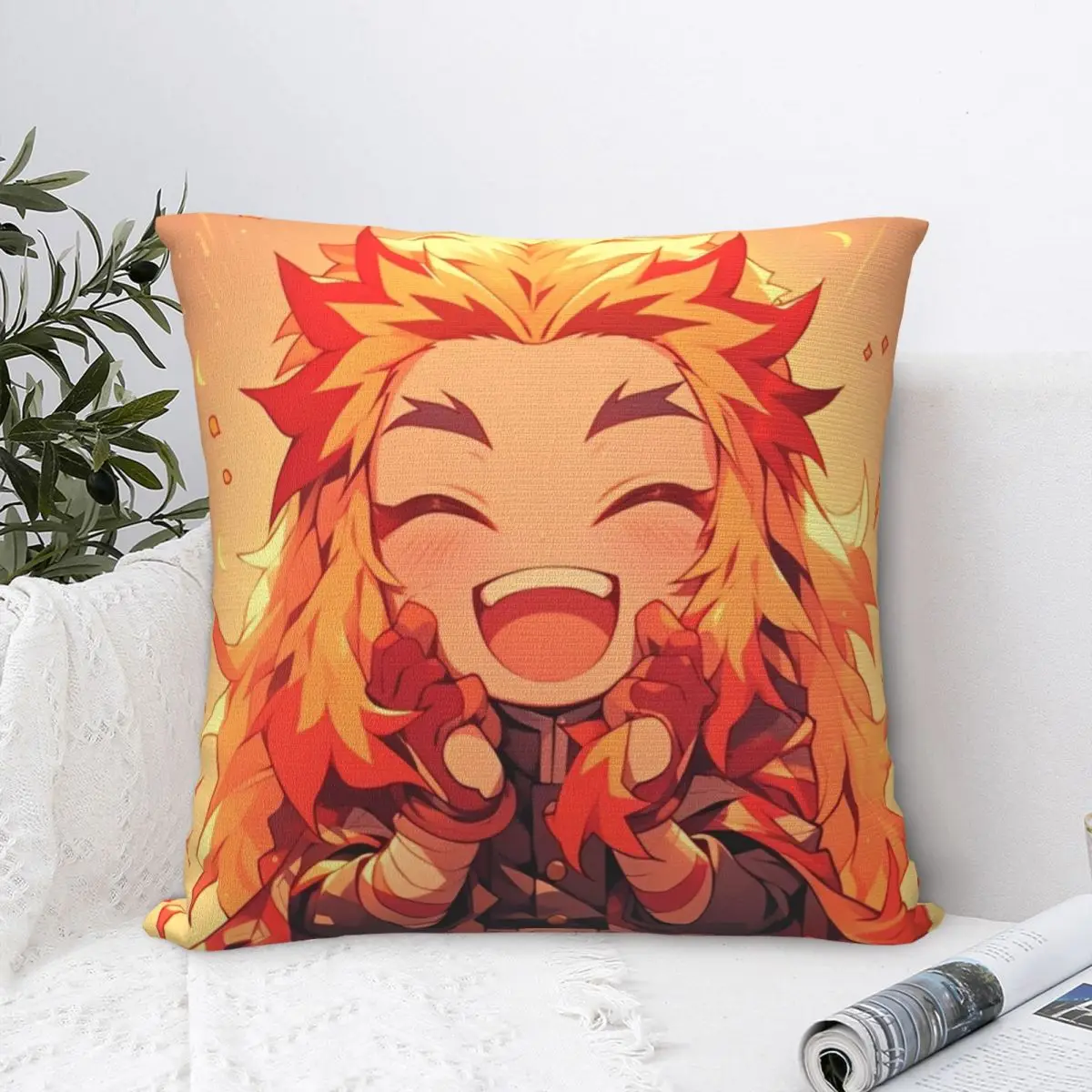 Flame Hashira Kyojuro Rengoku Square Pillow Case Anime Demon Slayer Cushion Covers Funny Zipper Decor Pillowcase for Sofa 40*40