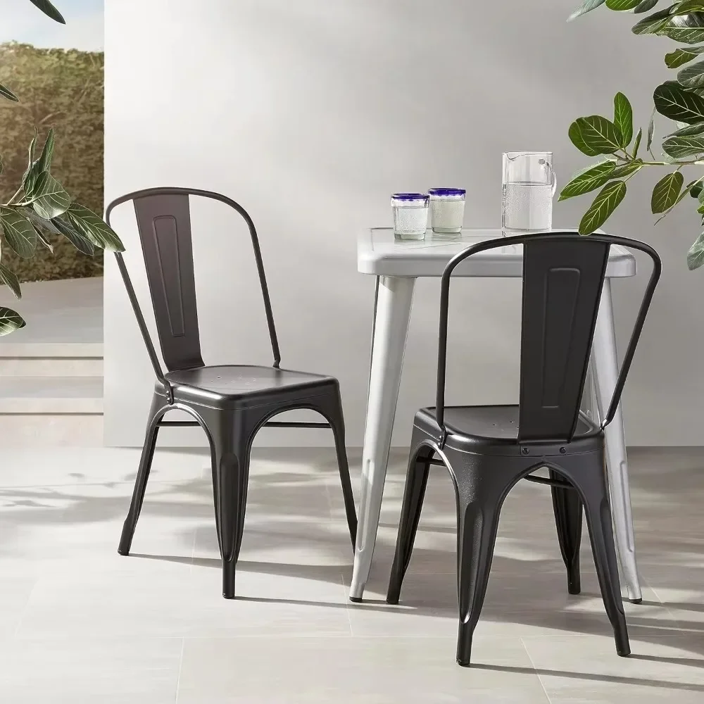 

1 Count (Pack of 4) Metal Dining Chairs,Matte Black, Solid Back,‎Stackable,Capable of bearing 330 pounds,Water and rust resistan