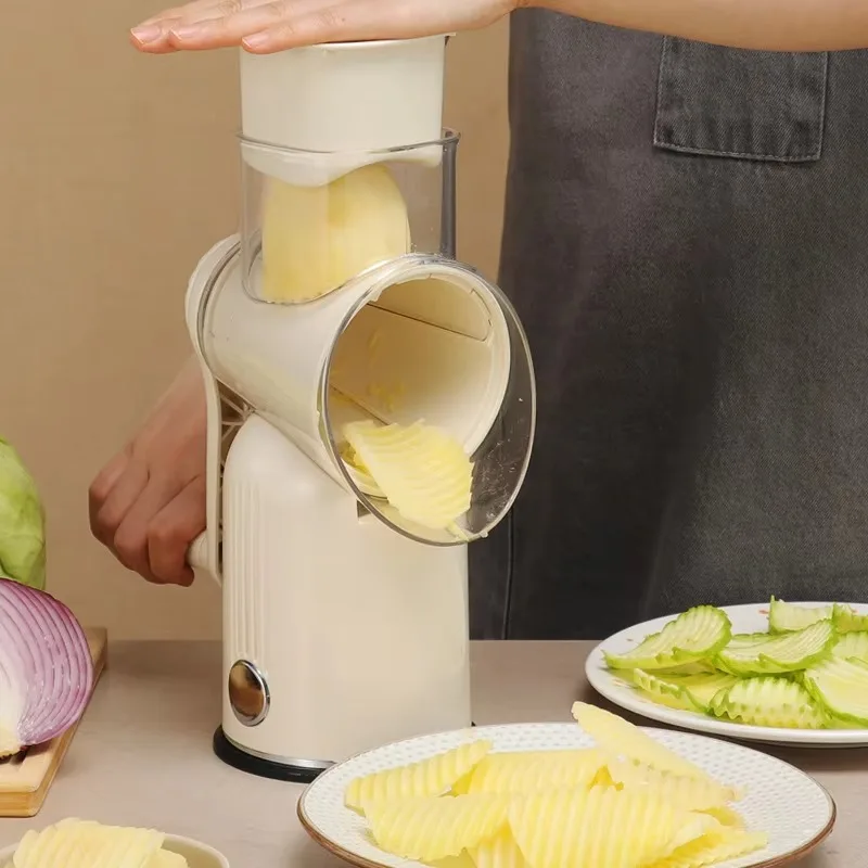 Five-in-one kitchen multi-functional stainless steel hand roller vegetable cutter slicing wire wave knife grinding powder