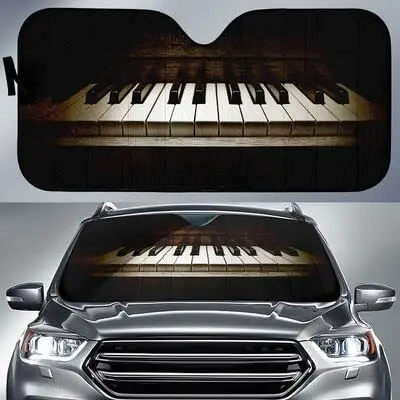 Realistic Piano in The Dark Image Car Sunshade, Piano Musical Instruments at Dark Night Auto Sun Shade, Gift for Piano Player Ca