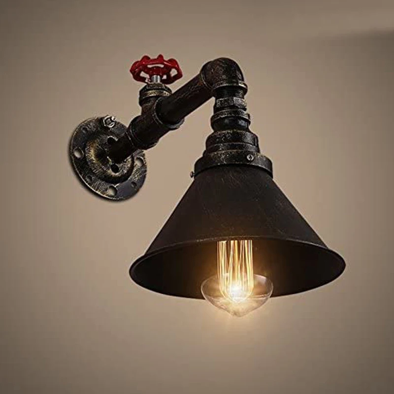 Industrial Pipe Wall Sconce, Vintage Steampunk Water Wall Lamp Retro Rustic Iron Wall Light Fixture for Bar Cafe Bedroom Decor