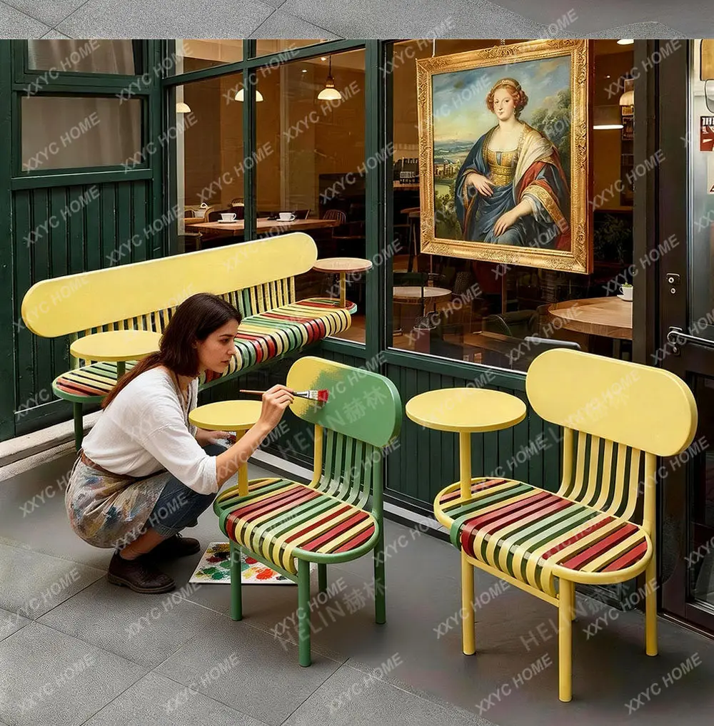 Abstract art creative color striped outdoor lounge chair bench