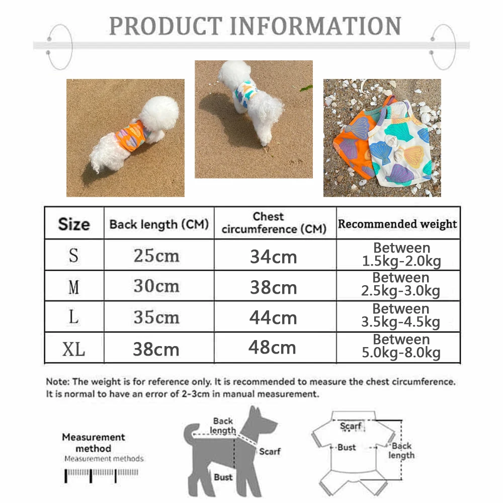 Beach Summer Puppy Vest for Small Dog Clothes Fresh Cute Shell Pattern Soft Cat Vest Breathable Cat Clothes